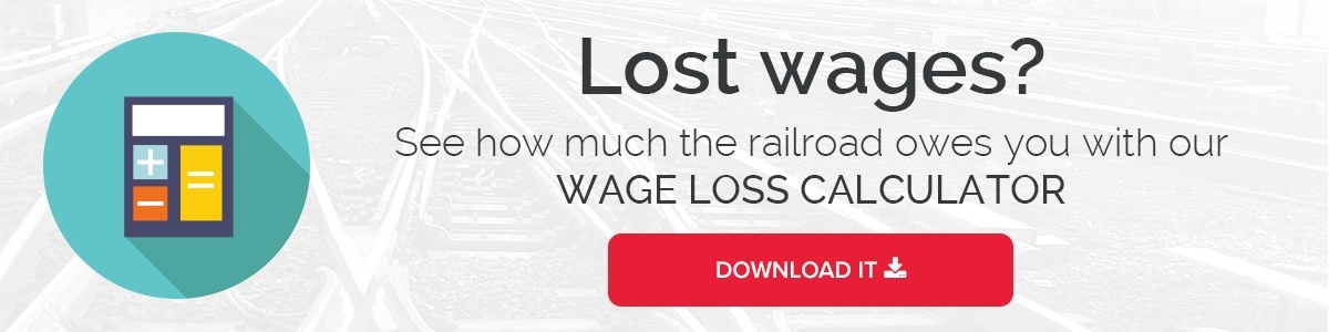 Find exactly how many dollars you lost when you were injured on the railroad.  Download our free wage loss calculator.